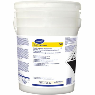 Diversey Clax Hypo conc 42B1 - For Commercial, Laundry, Healthcare, Fabric, Washing Machine - Concentrate - Liquid - 18.90 L - 12.8 pH - Chlorine Scent - Kosher - Yellow - 1 1 PAIL LAUNDRY  AUTO DOSE 
