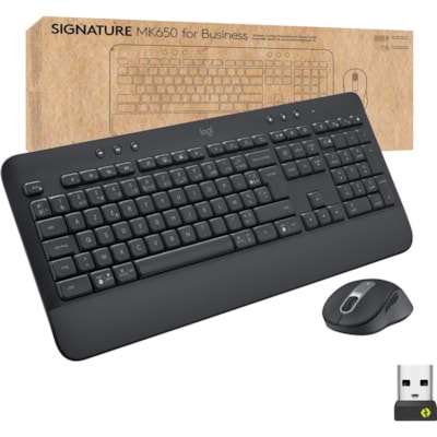 Logitech Signature MK650 Combo for Business Wireless Mouse and Keyboard Combo - USB Plunger Wireless Bluetooth/RF Keyboard - 118 Key - French - Graphite - USB Wireless Bluetooth/RF Mouse - 4000 dpi - Scroll Wheel - Graphite - AA - Compatible with PC, Mac  