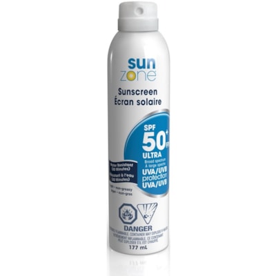 SunZone SPF 50+ Sunscreen Spray 177 mL - 025461 - Spray - 177 mL - SPF 50+ - Skin - UVA Protection, UVB Protection, Non-greasy, Water Resistant, Paraben-free, PABA-free - 1 Each CONTINUOUS CLEAR SPRAY 