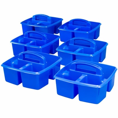 Storex Small Caddy, Blue - 3 Compartment(s) - Compartment Size : 8" (203.20 mm) x 3.50" (88.90 mm) x 3.75" (95.25 mm) - 9.2" (233.68 mm) Height x 9.2" (233.68 mm) Width x 5.2" (132.08 mm) Depth - Handle, Washable, Dishwasher Safe - Blue - Plastic - 6 Pack BLUE 