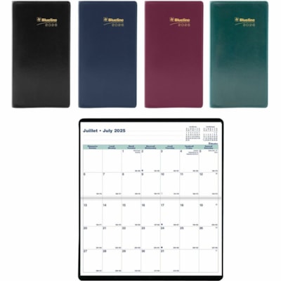 Blueline 2026 18-Month Monthly Pocket Planner - July-December - 6-1/2" x 3-1/2" - Assorted Colours - Bilingual - Pocket - Monthly - 18 Month - July 2025 to December 2026 - 1 Month Double Page Layout - 3 1/2" (88.90 mm) x 6 1/2" (165.10 mm) Sheet Size - Stitched - Assorted - Vinyl, Paper - Holiday Li  