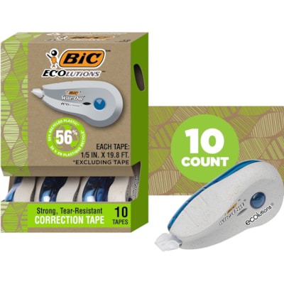 Wite-Out - Ecolutions Mini-Wite-out Ez Correct, blanc, emb. de 10 - longueur du ruban 19,8 pi (6,04 m) - 1 Ligne(s) - Tape Blanc - Non-rechargeable, Résistant aux déchirures, Propre, Séchage rapide - Blanc - 10 / emballage  