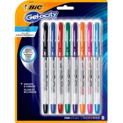 BIC Gelocity Smooth Precision Point Gel Pens Stic, Fine Point (0.5 mm) Assorted Colours, For a Smooth Writing Experience, 8-Count Pack - 0.5 mm (0.02") Fine Pen Point - Assorted Ink - 8 / Pack  