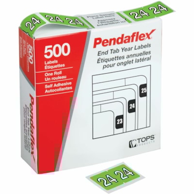 Pendaflex End Tab Year Labels - 2024 - Light Green - 500/Box - 3/4" (19.05 mm) Width x 15/16" (23.62 mm) Length - Light Green - 500 / Roll - 500 / Pack 500/BOX LIGHT GREEN 