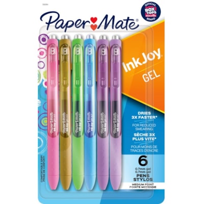 Paper Mate - Stylos à encre gel rétractables Inkjoy - 0,7 mm (0,03 po) Moyenne Pointe de stylo - Rétractable - Ink Couleurs pastel assorties - A base de gel - 6 / emballage ASSORTED COLORS ASSORTED COLORS