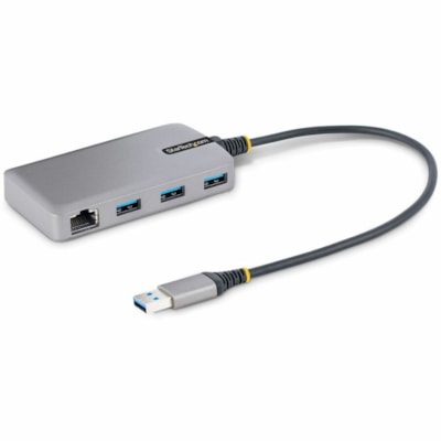 StarTech.com 3-Port USB Hub with Ethernet, USB-A Ports, Gigabit Ethernet/GbE, 5Gbps, Bus-Powered, 1ft/30cm Cable, Portable Laptop USB Hub - Portable USB Expansion Hub w/Gb Ethernet RJ45 (WoL/Jumbo Frames/V-LAN Tagging) for laptop/desktop - 3x USB-A 3.2 Gen 1 5Gbps - Bus-powered dongle (4.5W power pr  