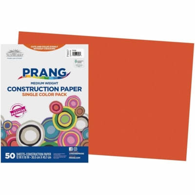 Prang - Papier de bricolage P6607 - Projet scolaire, Artisanat en papier, Project Art, Projet artisanal - format 12 po (304,80 mm) x 18 po (457,20 mm) - 78 g/m² Grammage - Orange - Papier, Pâte mécanique - 50 / emballage 12X18 PO  50/PAQUET 