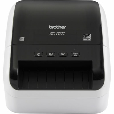 Brother - Imprimante thermique directe QL-1100C Bureau - Monochrome - Impression d'étiquette - USB - largeur d'impression 4 po (101,60 mm) - 1,2 Lignes/sec Mono - 300 dpi - largeur d'étiquette 4,09 po (103,89 mm) x longueur d'étiquette 36 po (914,40 mm) - Pour Mac, PC, Android,  RéSOLUTION JUSQU'à 300X300 PPP RUBANS DK 4 09 PO DE LARGEUR