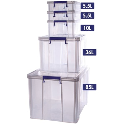Bankers Box Storage Case - Double Wall - Stackable - Polypropylene Pack 8 ( 1 x 85L 1 x 36L 1 x 1 0L 2 x 5L)