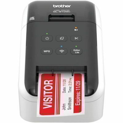 Brother - Imprimante thermique directe QL-810WC Bureau - Bicolore - Impression d'étiquette - USB - Réseau sans-fil - largeur d'impression 2,30 po (58,42 mm) - 1,8 Lignes/sec Mono - 600 dpi - largeur d'étiquette 2,40 po (60,96 mm) x longueur d'étiquette 36 po (914,40 mm) - RéSOLUTION D'IMPRESSION 600 PP RUBANS DK 2 4 PO DE LARGEUR