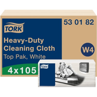 TORK - Chiffon de nettoyage 530182 - 1 Pli - largeur de 13,98 po (354,99 mm) x longueur de 16,34 po (415,01 mm) - Blanc - Cellulose, Polyester, Polypropylène - 120 / emballage 14 PO X 16 PO  1 ÉPAISSEUR POUR USAGES ROBUSTES  BLANC