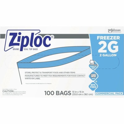 Ziploc® Grip n' Seal Freezer Bags - 2 gal (7570.82 mL) Capacity - 13" (330.20 mm) Width x 15" (381 mm) Length - Blue - Plastic - Food, Meat, Poultry, Fish - 100 / Box - 1 / Carton 2 GALLONS CASE OF 100