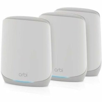 Netgear Orbi RBK763S Wi-Fi 6 IEEE 802.11ax Ethernet Wireless Router - Tri Band - 2.40 GHz ISM Band - 5 GHz UNII Band - 4 x Antenna(4 x Internal) - 691.20 MB/s Wireless Speed - 3 x Network Port - 1 x Broadband Port - Gigabit Ethernet - Desktop  WRLS 