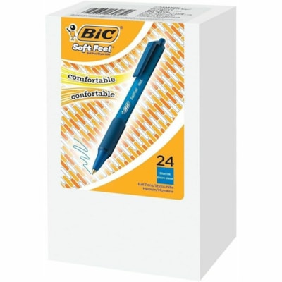 BIC Soft Feel Blue Retractable Ballpoint Pens, Medium Point (1.0mm), 24-Count Pack, Blue Pens With Soft-Touch Comfort Grip - Medium Pen Point - Retractable - Blue Ink - 24 / Box RETRACTABLE 