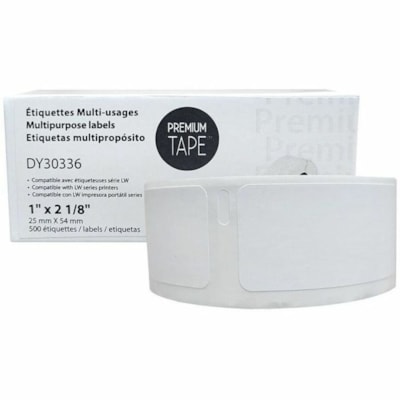 Premium Tape Dymo 30336 Multipurpose Labels 1 x 2 1 / 8'' (1 x 500 Labels) - 2 1/8" (54 mm) Height x 63/64" (25 mm) Width - Thermal - Black on White - Durable - 500 / Roll - 1 / Roll MULTIPURPOSE LABEL(1X500) 1 X 2 1/8'' (1 X 500)