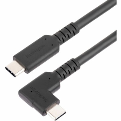 StarTech.com 3ft (1m) Rugged Right Angle USB-C Cable, USB 10 Gbps, USB C to C Data Transfer Cable, 100W PD, 4K 60Hz, 90 Degree USB-C Cable - Rugged Right Angle USB-C Cable is ideal for connecting in tight spaces; Minimize strain from bending and deliver full USB-C features; 3.3ft (1m); Black; 4.8mm   ANGLE USB-C CABLE  USB 10 GBP S  USB C TO C DATA T