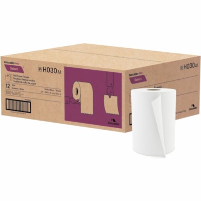 Cascades PRO - Essuie-tout en rouleau - 1 Pli - largeur de 7,87 po (199,90 mm) - diamètre du rouleau 5,30 po (134,62 mm) - 1,88 po (47,63 mm) Matériau - Blanc - 12 / emballage  
