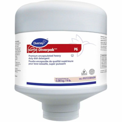 Suma DiverpakTM/MC P6 - For Dishwasher, Dish - Concentrate - Powder, Capsule - 9 lb (4082.33 g) - 13 to 99 pH - Odorless, Kosher, Heavy Duty, Fragrance-free - White - 4 / Unit FOR SAF-FEED DISPENSER 