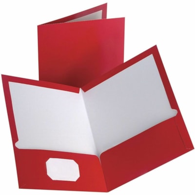 Oxford Straight Tab Cut Letter Portfolio - 8 1/2" (215.90 mm) x 11" (279.40 mm) - 100 Sheets Capacity - 2 Inside Front & Back Pocket(s) - Paperboard - Red - 0% Recycled - 25 / Box GLOSS RED LETTER