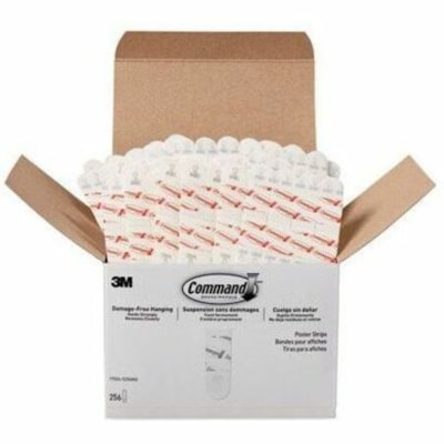 Command Poster Strips 17024-S256NA, Small, White, 256 Strips - 1.75" (44.5 mm) Length x 0.62" (15.7 mm) Width x 0.50" (12.70 mm) Thickness - White - Damage Resistant, Mark Resistant - For Poster, Indoor, Hanging, Smooth Surface, Artwork, Sign, Home, Office, Decorating, Multi Surface - 256 / Pack 17024-S256NA POSTER STRIPS