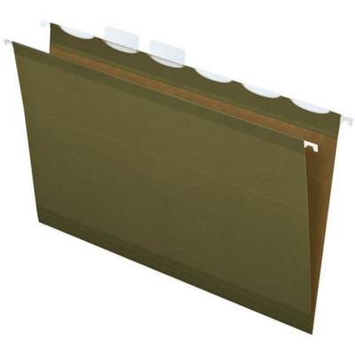 Pendaflex Ready-Tab 1/6 Tab Cut Legal Recycled Hanging Folder - 8 1/2" (215.90 mm) x 14" (355.60 mm) - Assorted Tab Position - 11 pt. (3.87 mm) - Standard Green - 10% Recycled - 25 / Box FILE W/LIFT TAB - LEGAL GREEN 10%PCW. SFI CERT.