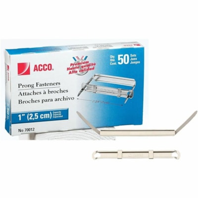 ACCO Premium Paper Fastener - 2.75" (69.85 mm) Length - 1" Size Capacity - for Paper - Smooth - 50 / Box BASES W/ ATTACHED PRONGS COM- PRESSORS 2-3/4 CENTRES 50/BX