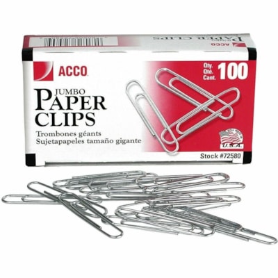 ACCO Paper Clip - Jumbo - No. 1 - for Home, School, Office - Corrosion Resistant, Smooth - Silver - Steel 100/BX 