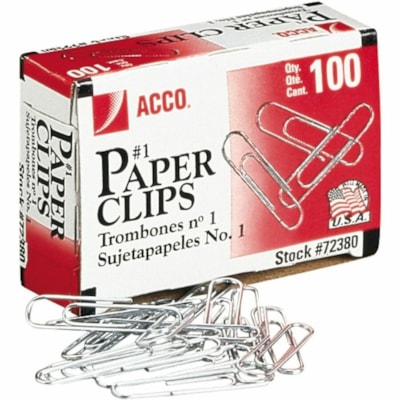 ACCO Paper Clip - Standard - No. 1 - for Home, School, Office - Corrosion Resistant, Smooth - Silver - Steel, Zinc Plated - 10 / Pack 100 BX 