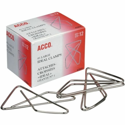 ACCO Ideal Butterfly Clamp - Large - No. 1 - 150 Sheet Capacity - for Document - Smooth, Rust Resistant, Tear Resistant - Silver - Steel - 12 / Box PROTECTED POINTS SPRING STEEL WIRE BRIGHT FINISH ACCO