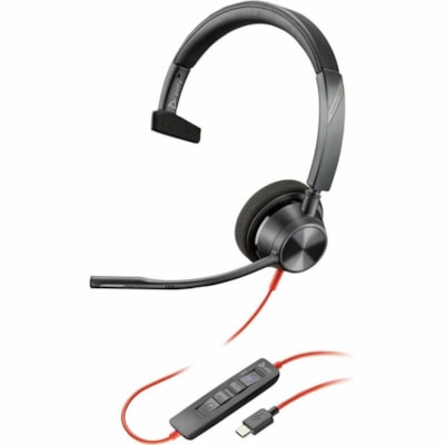 Poly Blackwire 3310 Monaural Microsoft Teams Certified USB-C Headset +USB-C/A Adapter - Microsoft Teams Certification - Mono - USB Type C, Mini-phone (3.5mm) - Wired - 32 Ohm - On-ear - Monaural - Ear-cup - 7.1 ft Cable - Omni-directional Microphone - Black  