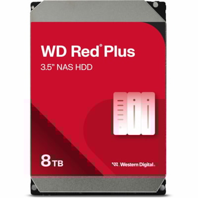 WD Red Plus WD80EFPX 8 TB Hard Drive - 3.5" Internal - SATA (SATA/600) - Conventional Magnetic Recording (CMR) Method - NAS, Desktop PC Device Supported - 5640rpm - 180 TB TBW - 3 Year Warranty - Retail  3.5 