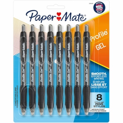 Paper Mate Profile Retractable Gel Pens, Medium Point (0.7mm) - 0.7 mm (0.03") Medium Pen Point - Retractable - Black Ink - Gel-based - Black Barrel - 8 / Pack  