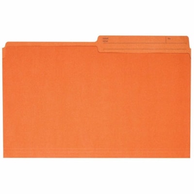 Grand & Toy 1/2 Tab Cut Legal Recycled Storage Folder - 8 1/2" (215.90 mm) x 14" (355.60 mm) - Orange - 10% Recycled - 100 / Unit LEGAL  ORANGE 10% PCW SFI REVERSIBLE  1/2 CUT TAB