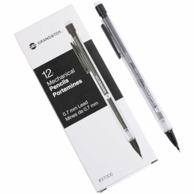 Grand & Toy Mechanical Pencils, Black, 0.7 mm, Box of 12 - 0.7 mm (0.03") Black Lead - Refillable - Transparent Black Barrel - 12 / Box  