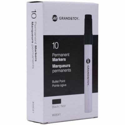 Grand & Toy Metal Can Permanent Markers, Black, Bullet Tip, 10/BX - Bullet Marker Point - Black Ink - White Barrel - 10 / Box QUICK DRYING INK  WATERPROOF 