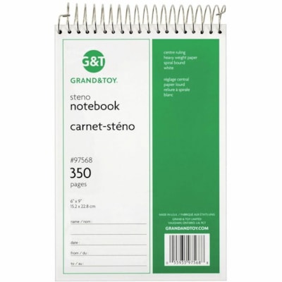 Grand & Toy - Cahier 97568 - 350 Pages - Reliure à spirales - Gregg règle Front Ruling - Margin Avec ligne - format 6 po (152,40 mm) x 9 po (228,60 mm) - Heavyweight - 1 350 PAGES 