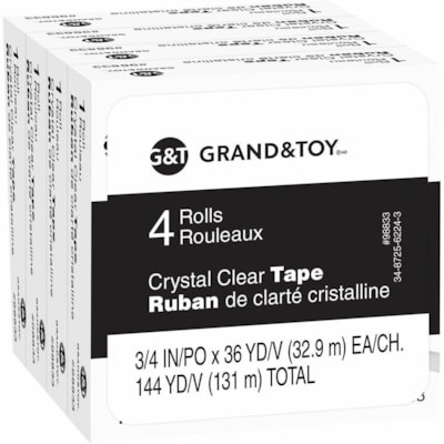 Grand & Toy Tape Refill, Crystal Clear, 18 mm x 32.9 m, 4/PK - 36 yd (32.9 m) Length x 0.71" (18 mm) Width - Clear - Yellowing Resistant - For Office - 4 / Pack 0.75 IN X 108 FT (19 MM X 33 M REPLACEMENT FOR 99130