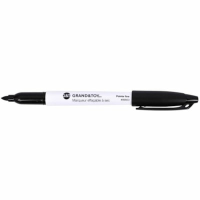 Grand & Toy Low-Odour Dry-Erase Markers, Black, Fine - Fine Marker Point - Black Ink - White Barrel - 1  