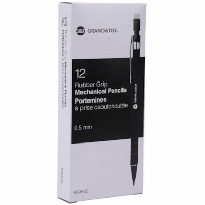 Grand & Toy Rubber Grip Mechanical Pencils, 0.5 mm, 12/BX - 0.5 mm Lead - Refillable - Black Barrel - 12 / Box RUBBERIZED NON SLIP GRIP SLID- ING SLEEVE