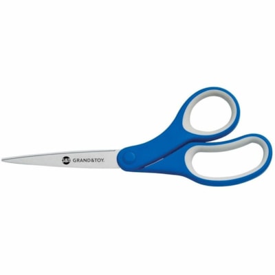 Grand & Toy Premium Blue 8" Bent Scissors - Left/Right - Stainless Steel Precision-ground Blade - Blunted Tip - Blue - 1 / Each REPLACED 97117 