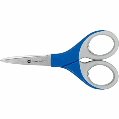 Grand & Toy Premium 5" Straight Scissors - Left/Right - Stainless Steel Precision-ground Blade - Straight Tip - Blue - 1 / Each HANDLE STAINLESS STEEL BLADE REPLACED 97115