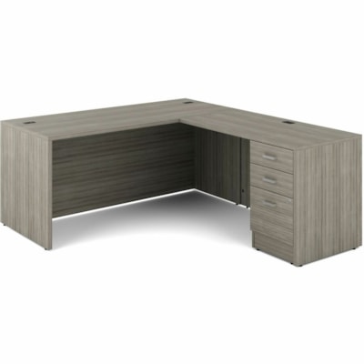 Offices To Go - Bureau Newland - Bandeau Bord - Table Top Noce Grigio - Patin de nivellement, Fermeture, Serrure pour caméra de surveillance - Pour Bureau, Papier traçant, Réunion FORME L 2 TIROIRS - 66 X 78 PO 