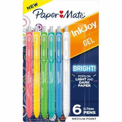 Paper Mate Inkjoy Gel Bright! Pens, Medium Point (0.7mm) - 0.7 mm (0.03") Medium Pen Point - Retractable - Assorted Ink - Gel-based - Assorted Barrel - 6 / Pack INKJOY BRIGHT 