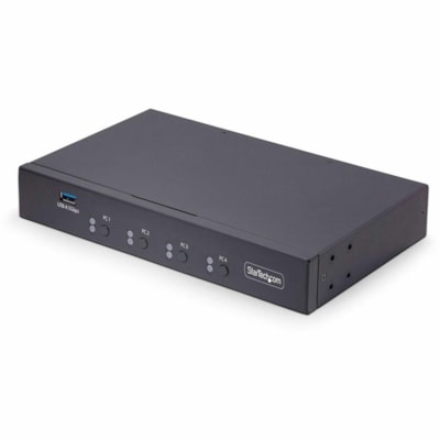 StarTech.com 4-Port KM Switch w/ Mouse Switching, USB 3.0 Keyboard/Mouse Switcher for 4 Computers, 3.5mm and USB Audio, TAA Compliant - Mouse Roaming allows users to instantly switch computers by moving the mouse between monitors without using hotkeys or physical buttons; 3x USB HID and 2x USB 5Gbps  CPNT 