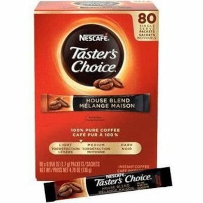 Nescafe - Instantané Sachets à portion unique Taster's Choice - 0,1 oz (1,7 g) par paquet - Instantané - Mélange maison, Mélange - Décoféiné - 80 / boîte  