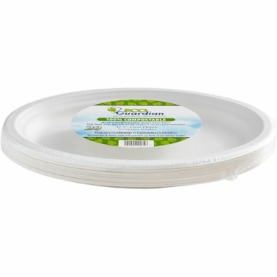 Eco Guardian - Nappe EG-N-A030-S20 - Salade, Alimentaire - Jetable - Adapté au micro-ondes - Oven Safe - Blanc - Fibre, Fibre de canne à sucre, Papier Corps - Ovale - 20 / emballage COMPOSTABLE  20PK 