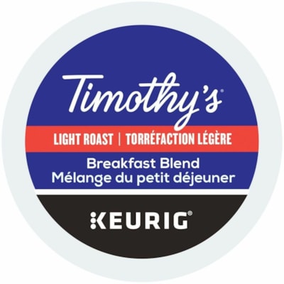 Timothy's K-Cup Breakfast Blend Light Roast Coffee - Light - K-Cup - Breakfast Blend - 100 / Box  