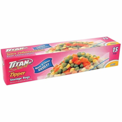 TITAN Storage Bag - Large Size - 10.50" (266.70 mm) Width x 11" (279.40 mm) Length - Zipper Closure - Clear - Polyethylene - Storage - 15 / Pack LARGE 