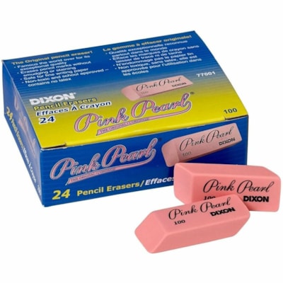 Dixon Pink Pearl Manual Eraser - Oblong - Natural Rubber - 24 - Beveled Edge, Latex-free, Soft, Smudge-free SOFT RUBBER BEVELLED EDGE 