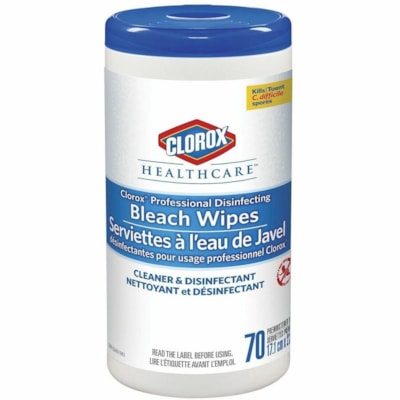 Clorox Healthcare Professional Disinfectant Wipe - For Multipurpose, Multi Surface - Ready-To-Use - Wipe - 9" (228.60 mm) Length x 6.75" (171.45 mm) Width - Kill Germs, Low Odor, Durable, Disposable, Disinfectant, Pre-moistened, Anti-corrosive - Canister - 70 / Pack  